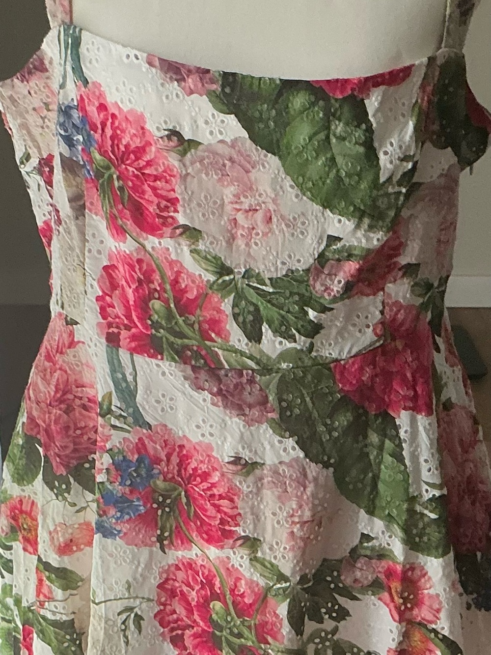 Aqua Floral Eyelet Strapless Sundress in Pink & Green